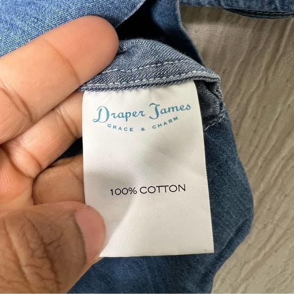 Draper James cotton chambray ruffle shift dress with bell sleeves size 0 - Picture 7 of 7